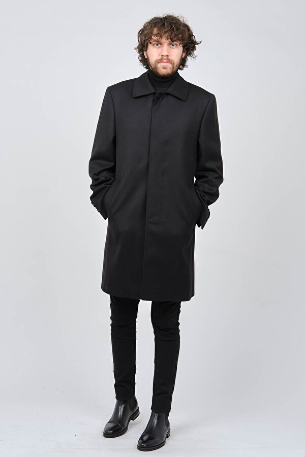 Avvenente Erkek Klasik Kesim Hakiki Yün Kaban 0140378 Siyah