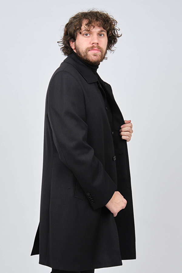 Avvenente Erkek Klasik Kesim Hakiki Yün Kaban 0140378 Siyah