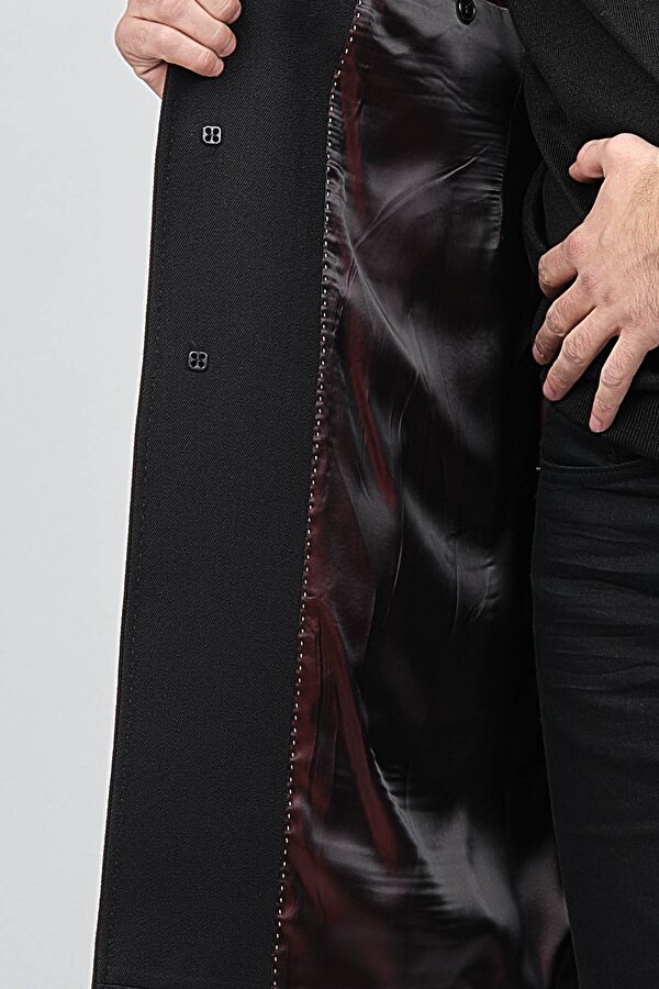 Avvenente Erkek Klasik Kesim Hakiki Yün Kaban 0140378 Siyah