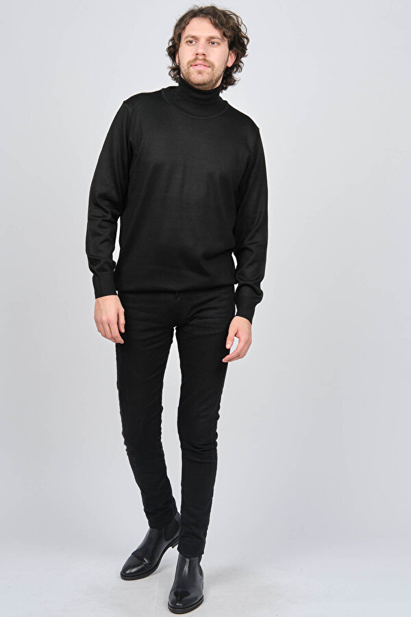 Ateş Triko Erkek Balıkçı Yaka Yün Kazak 6090008 Siyah