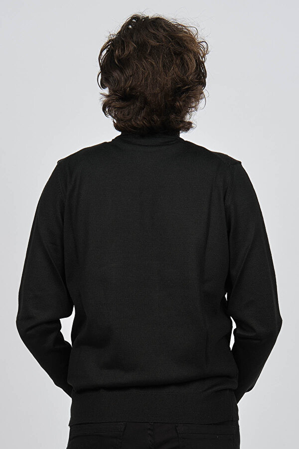 Pave Erkek Yarım Balıkçı Baklava Desenli Yün Kazak 4537220 Siyah