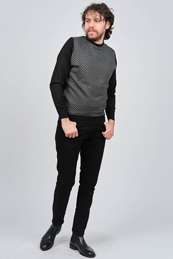 Pave Erkek Bisiklet Yaka Desenli Yün Kazak 4537043 Siyah