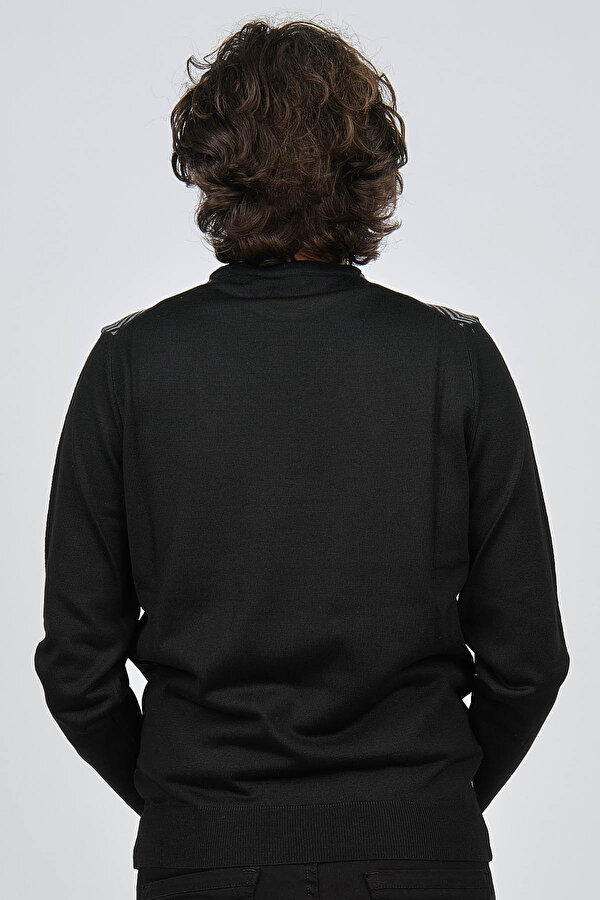 Pave Erkek Bisiklet Yaka Desenli Yün Kazak 4537043 Siyah