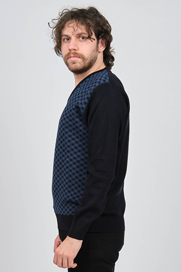 Pave Erkek V Yaka Desenli Yün Kazak 4539082 Lacivert