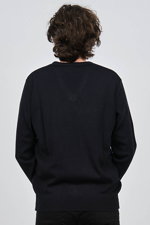 Pave Erkek V Yaka Desenli Yün Kazak 4539082 Lacivert