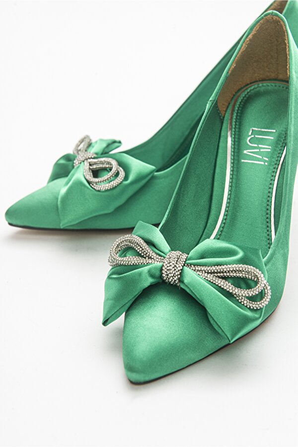 Luvi Shoes GAME Yeşil Saten Kadın Topuklu Ayakkabı