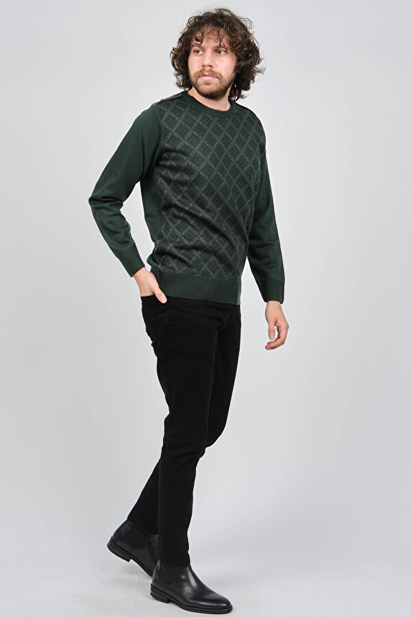 Pelikan Erkek Desenli Bisiklet Yaka Kazak Yeşil