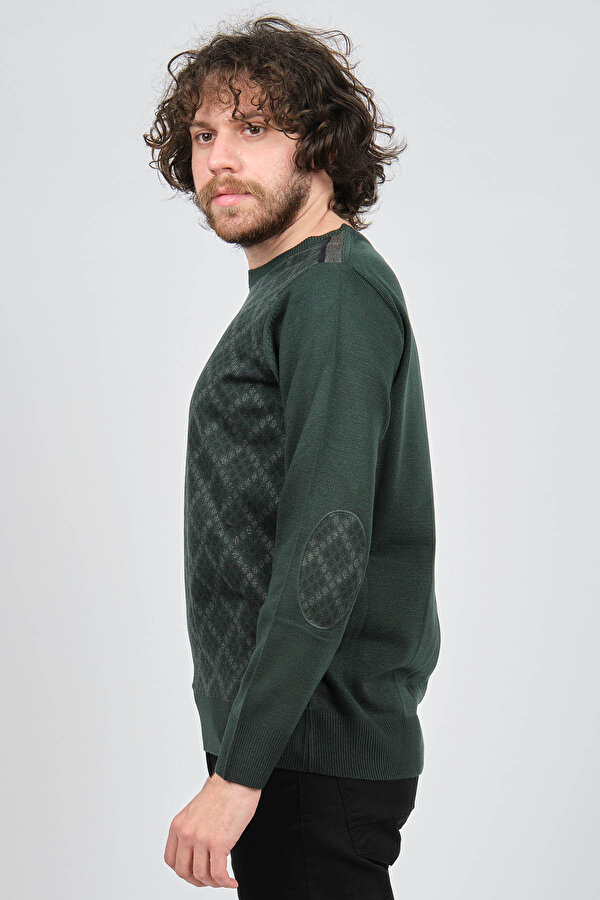 Pelikan Erkek Desenli Bisiklet Yaka Kazak Yeşil