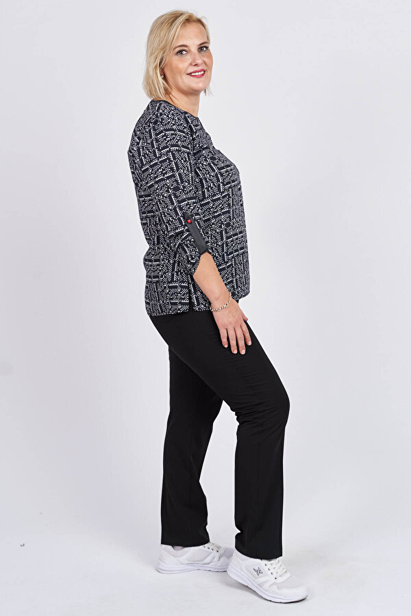 Flaş Triko Kadın Cep Detaylı Desenli Bluz 3320238 Siyah