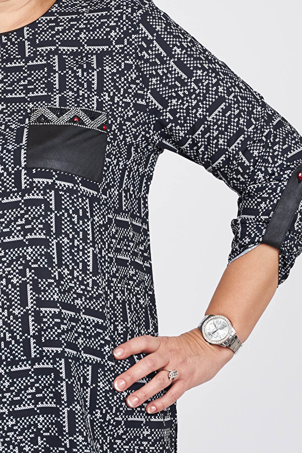 Flaş Triko Kadın Cep Detaylı Desenli Bluz 3320238 Siyah