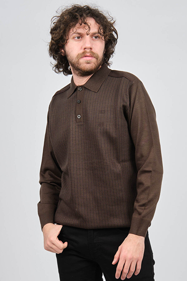 Pelikan Erkek Desenli Polo Yaka Yün Kazak 1578417 Kahverengi