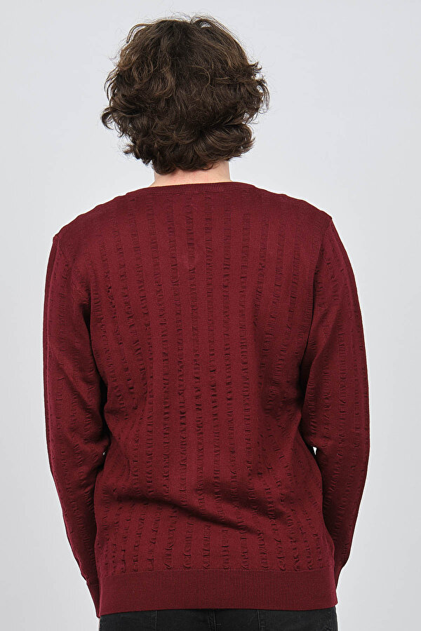 Desen Triko Erkek V Yaka Yün Kazak 0249626 Bordo