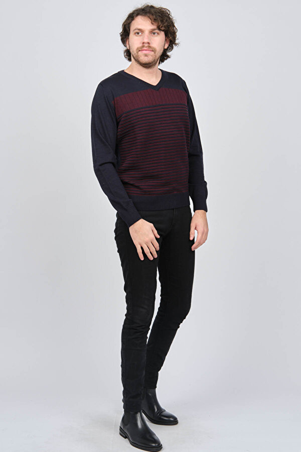 Desen Triko Erkek V Yaka Desenli Yün Kazak 0249640 Lacivert