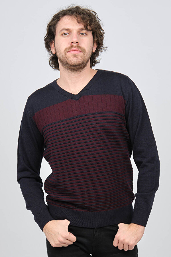 Desen Triko Erkek V Yaka Desenli Yün Kazak 0249640 Lacivert