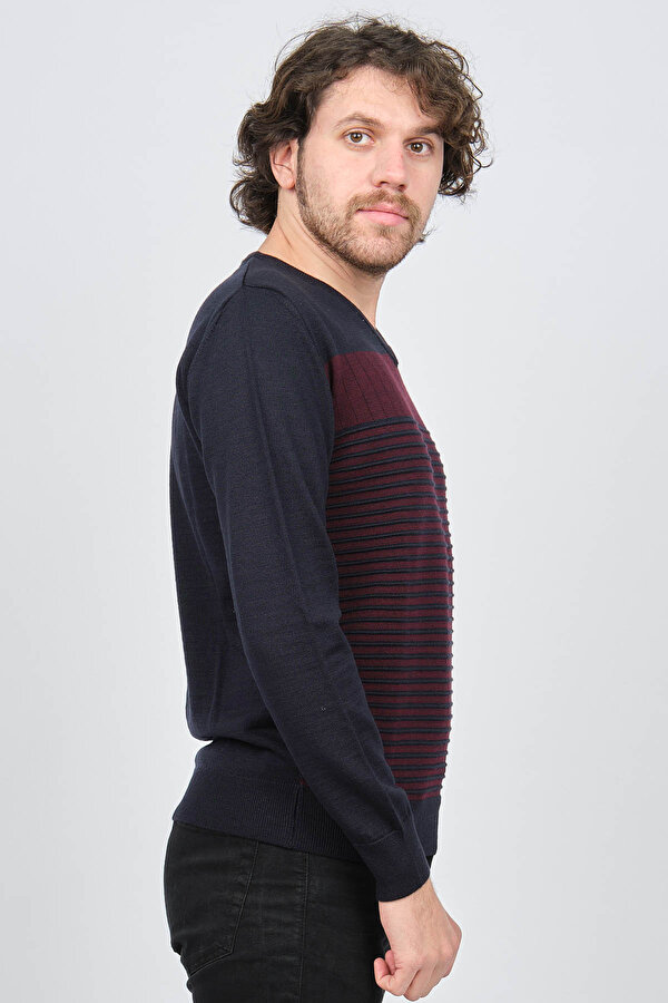 Desen Triko Erkek V Yaka Desenli Yün Kazak 0249640 Lacivert