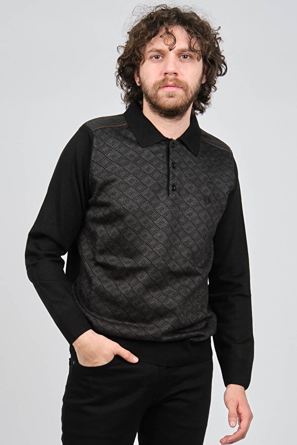 Pelikan Erkek Desenli Polo Yaka Kazak 1579423 Siyah