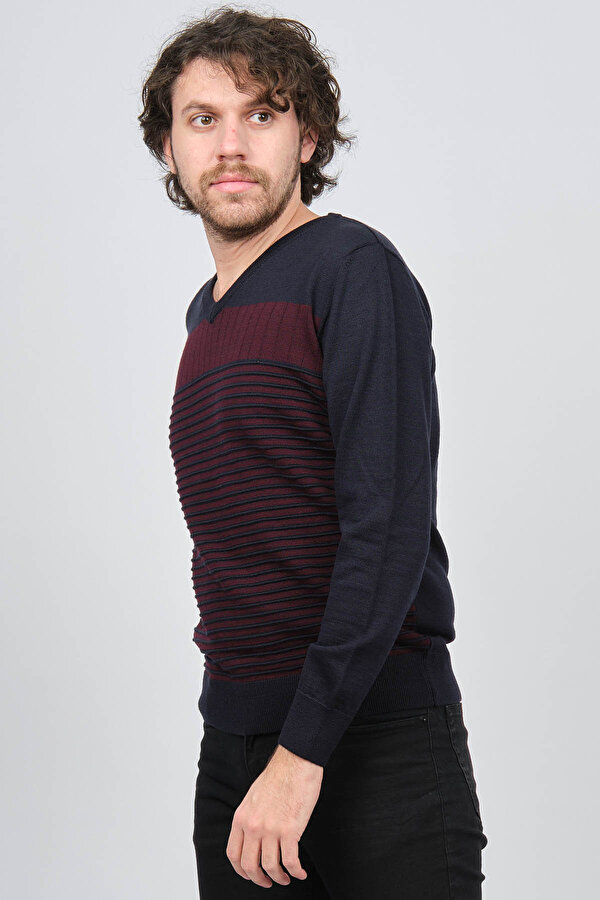 Desen Triko Erkek V Yaka Desenli Yün Kazak 0249640 Lacivert