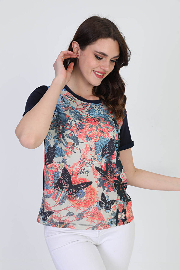 Ella Camelia Kadın Kelebek Desenli Bluz 5010033 Lacivert