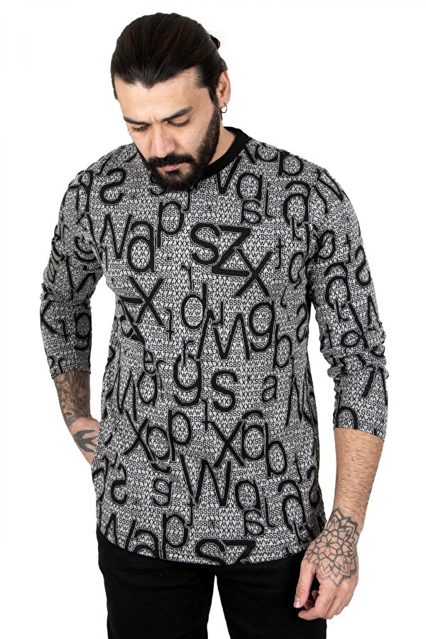 Deep Sea DeepSEA Erkek Siyah Yeni Sezon Bisiklet Yaka Likralı Desenli Sweat 2303106 Deep Sea DeepSEA Erkek Siyah Yeni Sezon Bisiklet Yaka Likralı Desenli Sweat 2303106