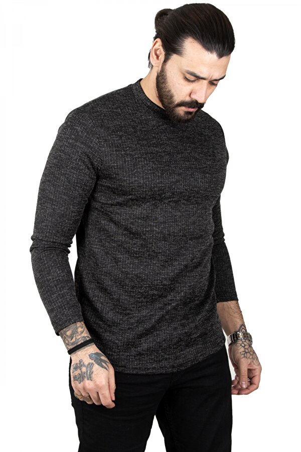Deep Sea DeepSEA Erkek Siyah Bisiklet Yaka Desenli Sweatshirt 2303143 Deep Sea DeepSEA Erkek Siyah Bisiklet Yaka Desenli Sweatshirt 2303143