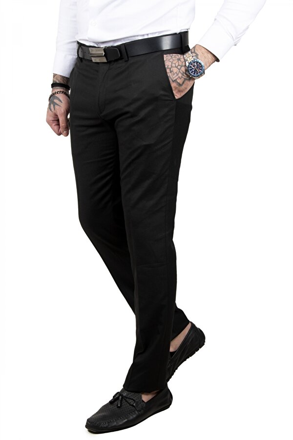 Deep Sea DeepSEA Erkek Siyah Slim Fit Desenli Kumaş Pantolon 2304335