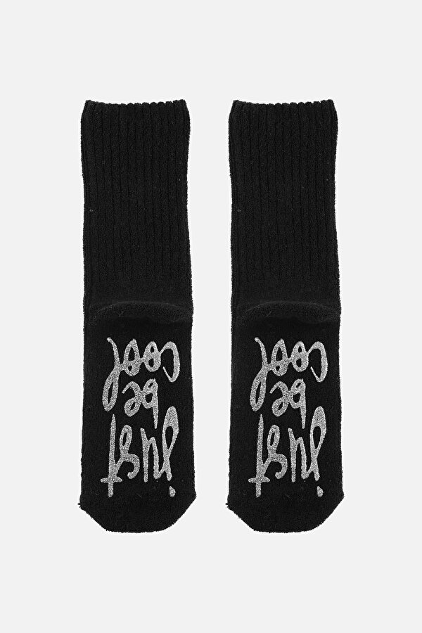 Aytuğ Kadın Pamuklu Kışlık Siyah Havlu Kısa Konç Çorap - A-44287-S