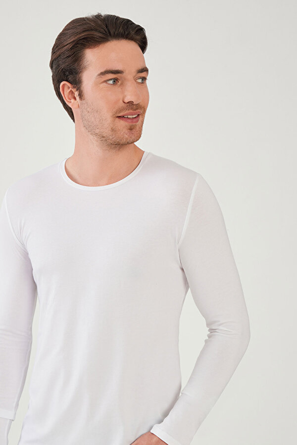 Mcl Giyim Mcl Erkek Bisiklet Yaka Uzun Kol T-Shirt 2079180 Beyaz