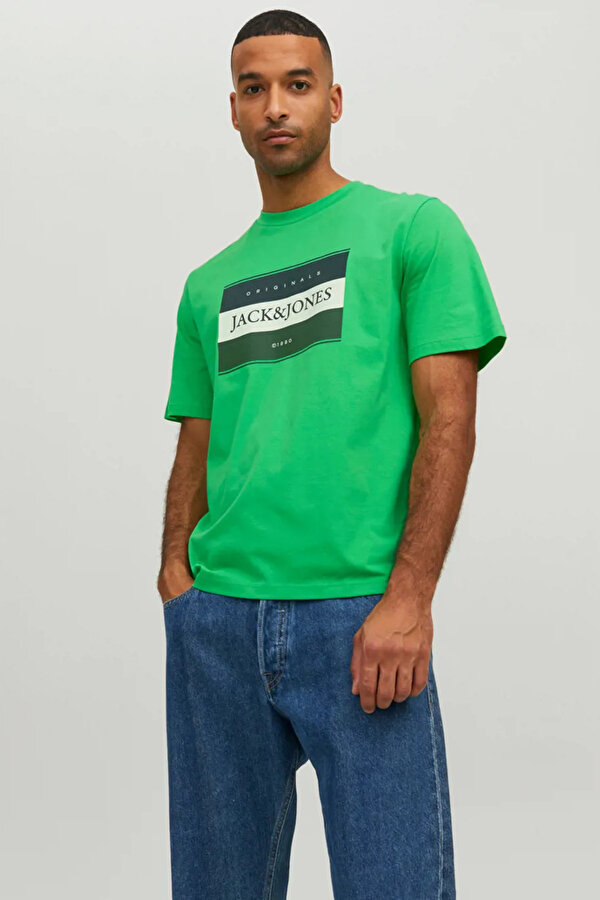 Jack & Jones Erkek Jorcodyy Bisiklet Yaka Baskılı T-Shirt 12228542 Yeşil