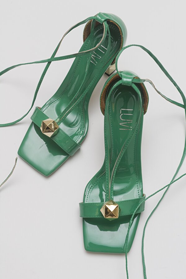 Luvi Shoes BLESS Yeşil Rugan Kadın Topuklu Ayakkabı