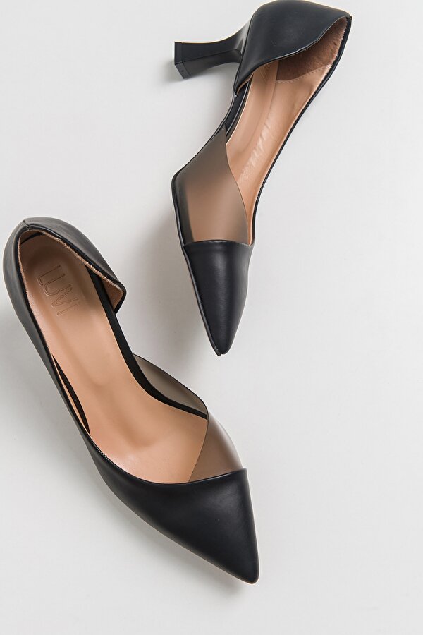 Luvi Shoes 353 Siyah Cilt Topuklu Kadın Ayakkabı