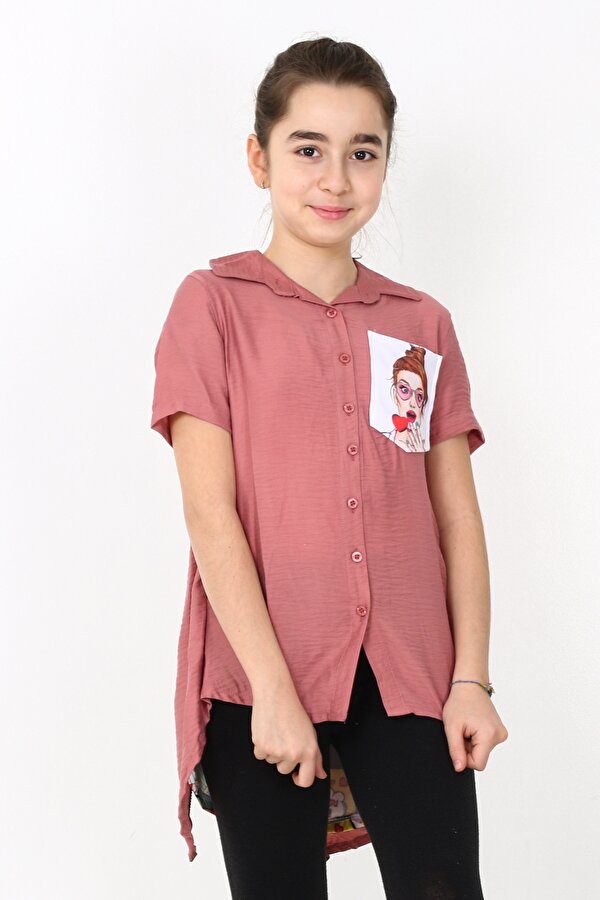 Cansın Mini Kız Çocuk Digital Baskılı Gömlek 8-14 Yaş 13930