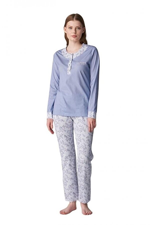 Ucuz Feyza Patl Desenli Uzun Kol Viskoz Bayan Pijama Tak m AH8523