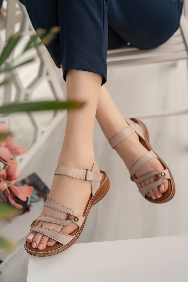 Khayt Sonia Anatomik Ortopedik Hakiki Deri Rahat Taban Kadın Terlik Sandalet