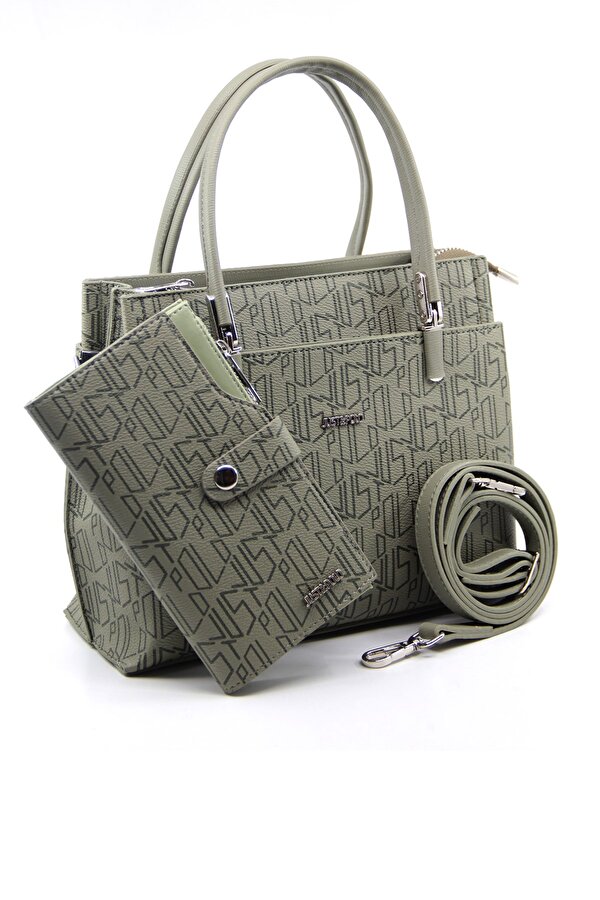 Just Polo Monogram Baskılı 5 Bölmeli Kadın El & Omuz Çantası ve Cüzdan Kombini JP2100-50