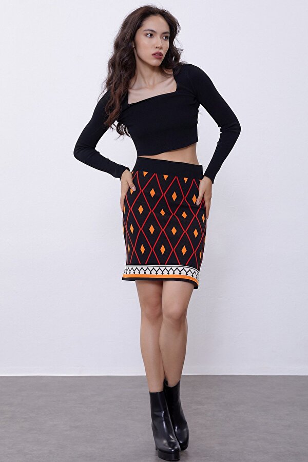 Sherin Siyah Baklava Desenli Mini Triko Etek SWS4448Sİ Sherin Siyah Baklava Desenli Mini Triko Etek SWS4448Sİ