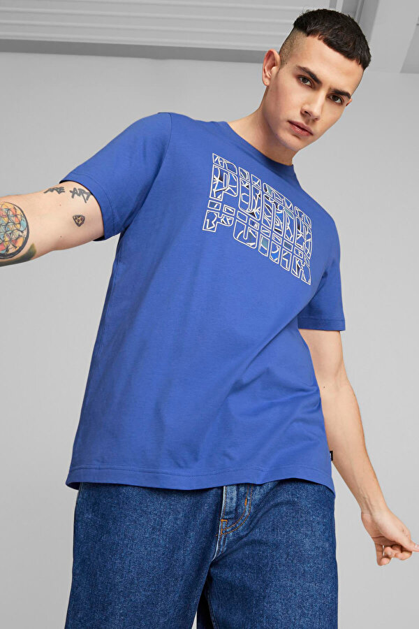 Puma GRAPHICS Summer Tee Mavi Erkek Kısa Kol T-Shirt