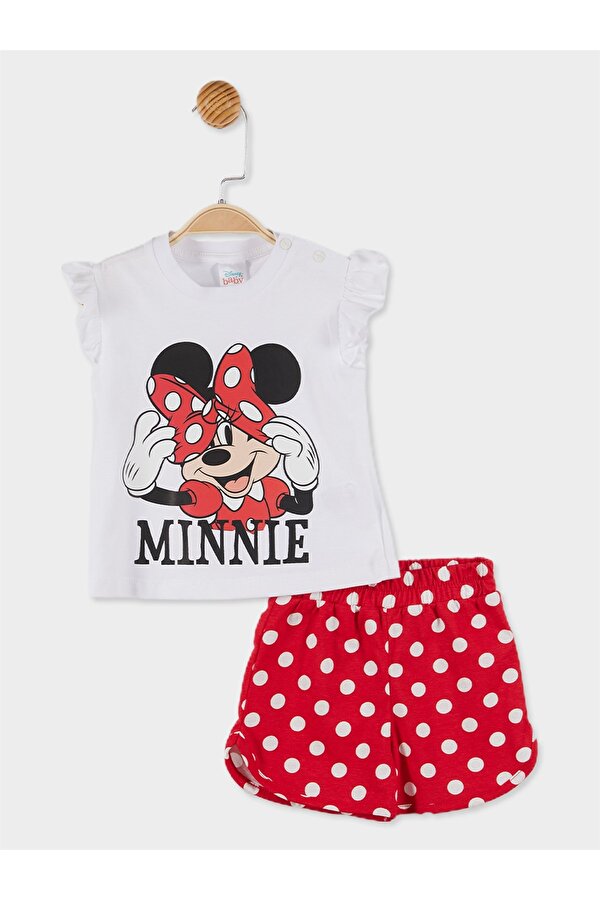 MINNIE Disney Mouse Lisanslı Kız Bebek Tişört ve Puantiyeli Şort 2'li Takım 20909