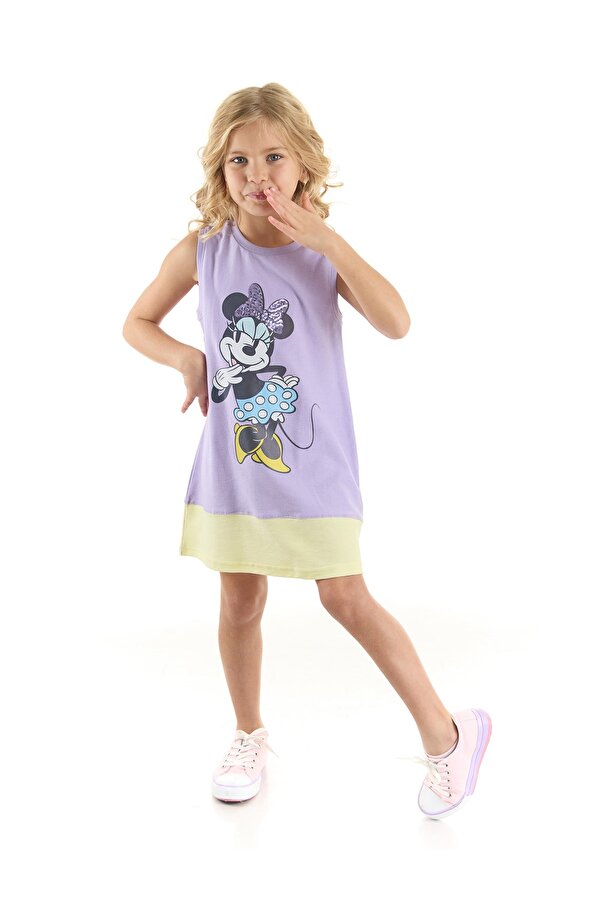 MINNIE Disney Mouse Lisanslı Kız Çocuk Renk Bloklu Elbise 20919