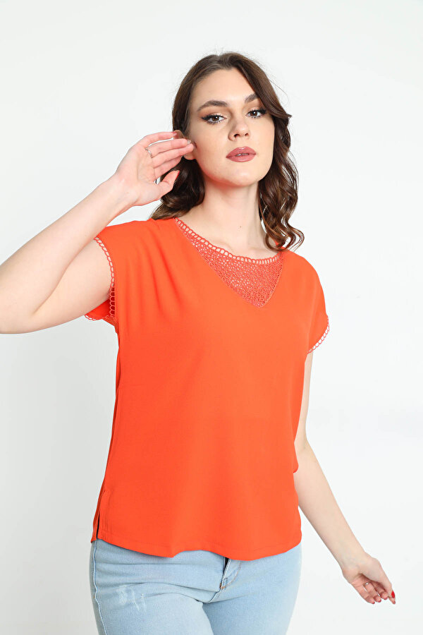 Ella Camelia Kadın Dantel Detaylı Bluz 5010024 Kırmızı GU7745