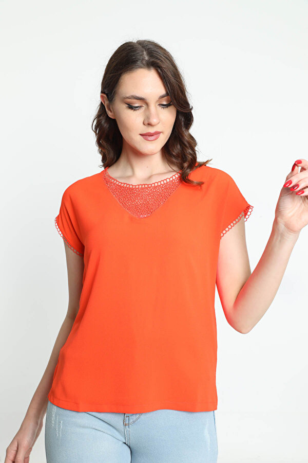Ella Camelia Kadın Dantel Detaylı Bluz 5010024 Kırmızı GU7745