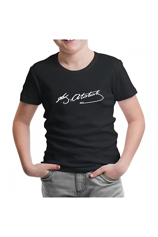 Lord T-Shirt Atatürk İmza Siyah Çocuk Tshirt