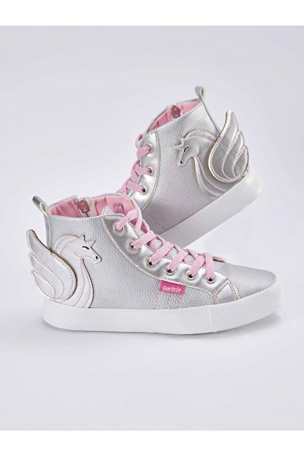 Denokids Kanatlı Unicorn Gümüş Beyaz Kız Çocuk Sneakers Spor Ayakkabı