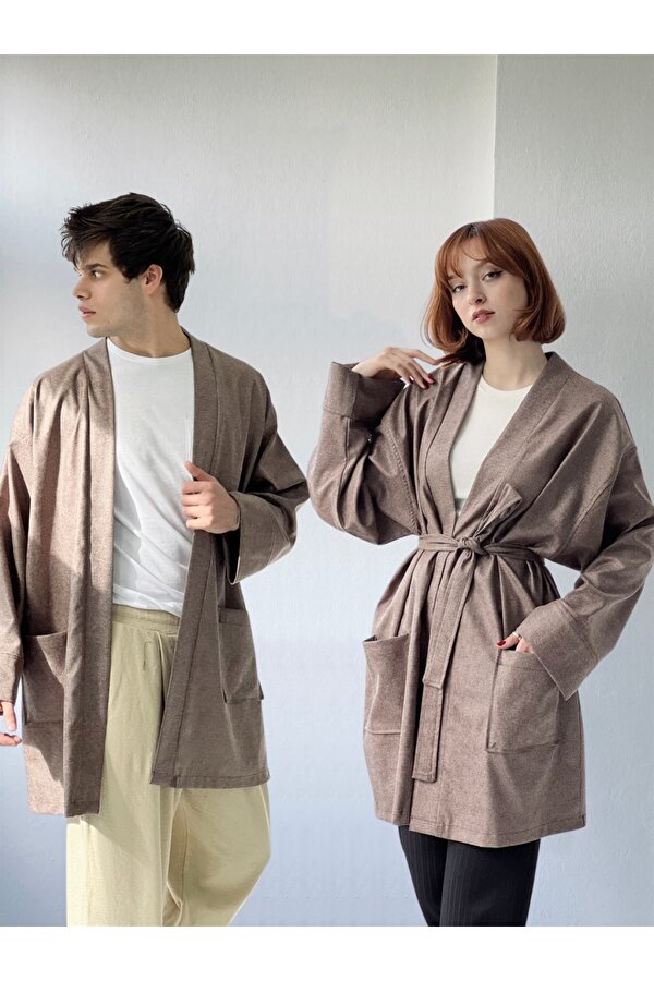 Retrobird Cepli Kışlık Hırka Kimono Unisex Vizon