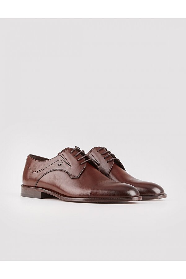 Cabani Mevsimlik Hakiki Deri Kahverengi Bağcıklı Erkek Klasik Ayakkabı