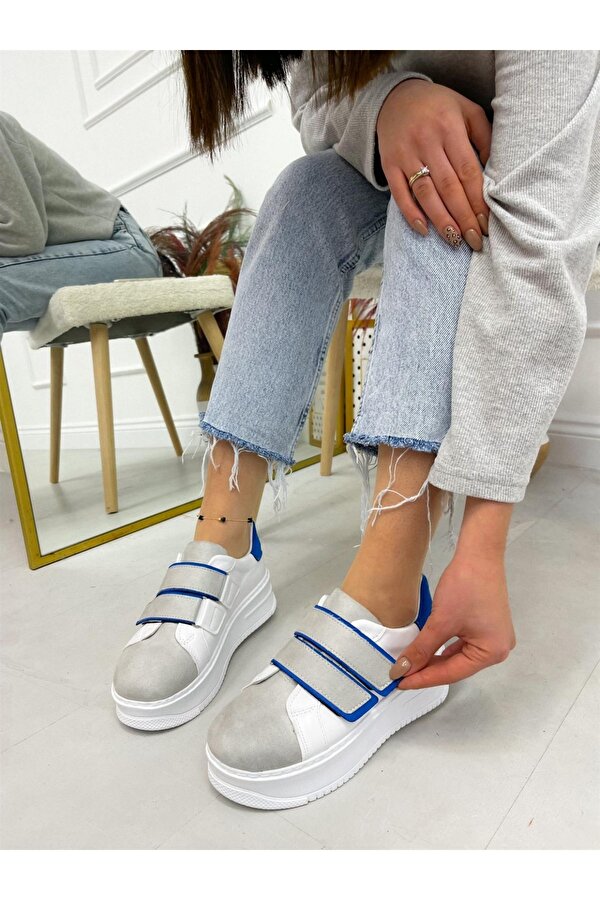 Ervanın Butiği Beyaz Saks Mavi (Pedro) Kadın Cırtlı Sneakers