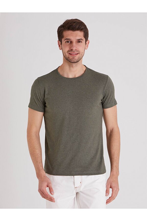 Dufy Haki Erkek Slim Fit Bisiklet Yaka Tshirt