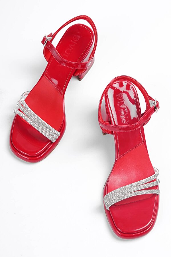 Divolya Venedik Kırmızı Rugan Taşlı Platform Topuklu Günlük Ayakkabı