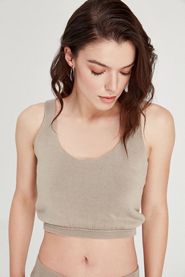 Sherin Kadın Haki Askılı Triko Crop Top SWA4157HA