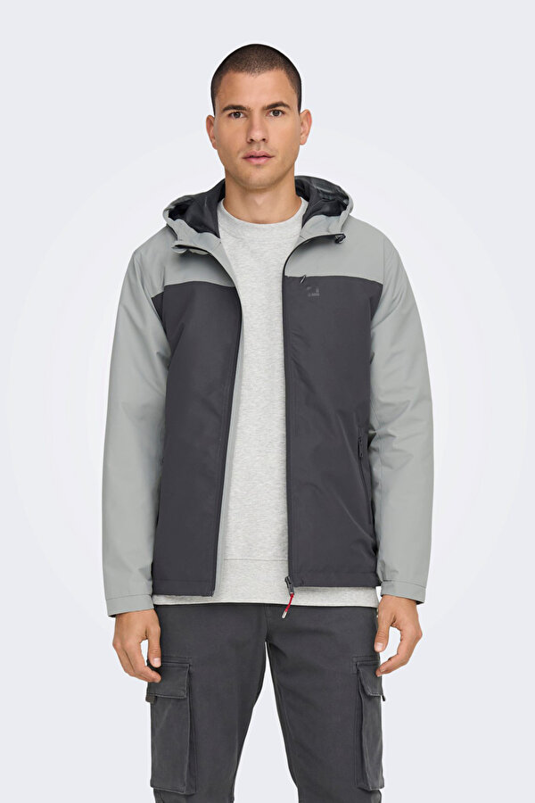 Only&Sons Only & Sons Erkek Onsmack Su Geçirmez Kapüşonlu Ceket 22024207 Gri