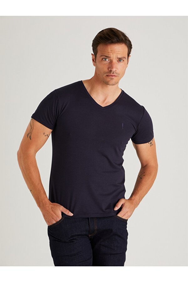 Dufy Lacivert Erkek Slim Fit Tshirt-DU1999041005 SY8124